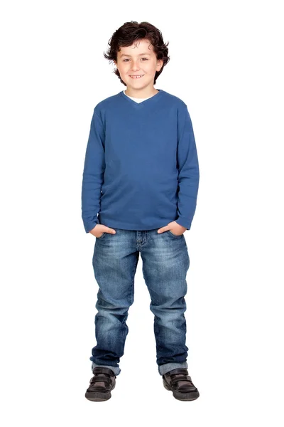 Kind whit blauw shirt — Stockfoto