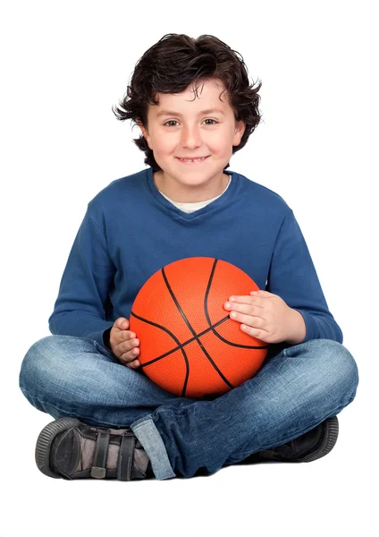 Hermoso niño con pelota de cesta —  Fotos de Stock