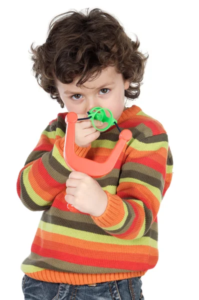 Boy with slingshot — Stock Photo, Image