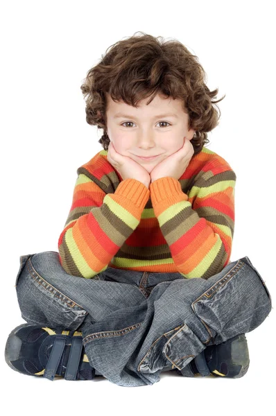 Adorable casual boy in the ground — Stock Photo, Image