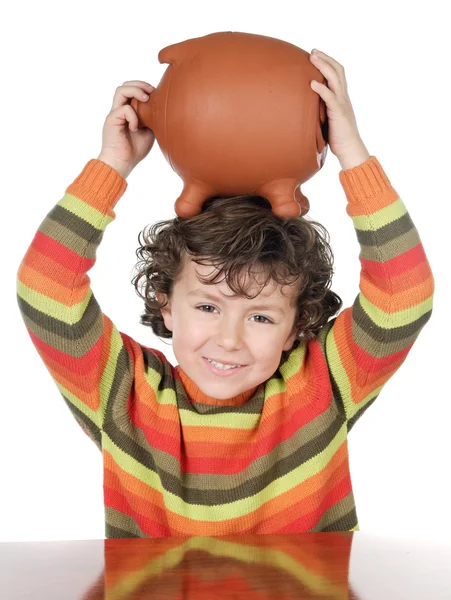 Chlapec s plnou hlavu úspory — Stock fotografie