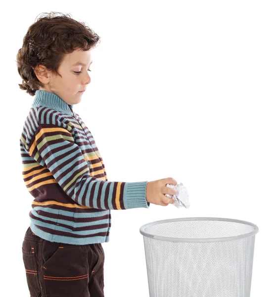 Boy with wastebasket — Stock Photo, Image