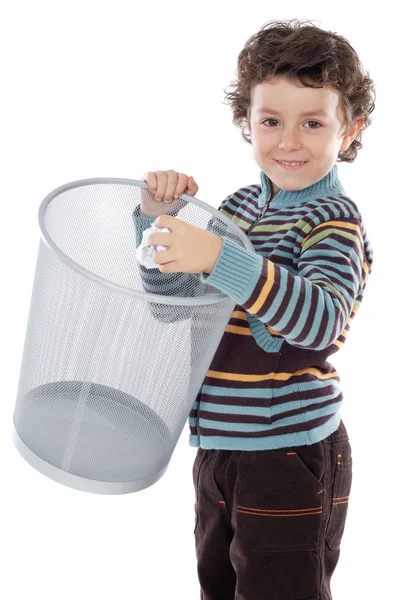 Chłopiec z kosz na śmieci — Zdjęcie stockowe