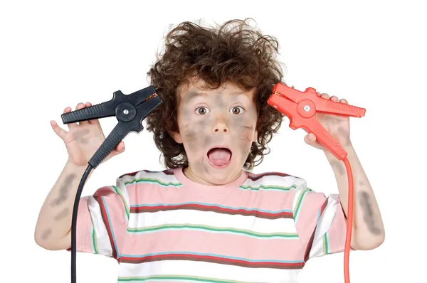 Boy victim with electricity — Stock Photo, Image