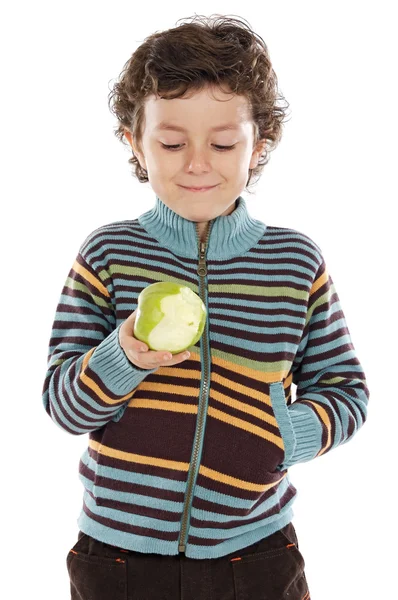 Çocuk elma yiyor. — Stok fotoğraf