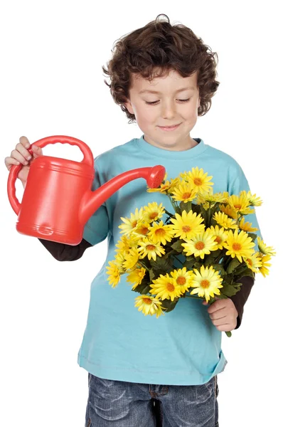 Imádnivaló fiú virággal — Stock Fotó