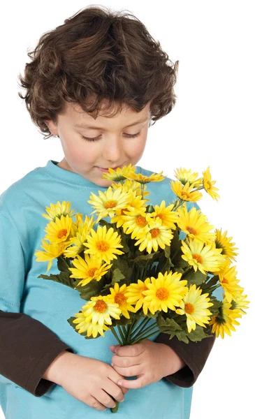 Bedårande barn med blommor — Stockfoto