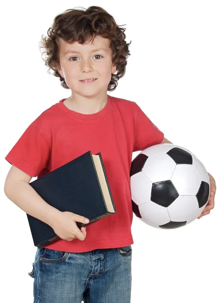 Fiú labda és könyv — Stock Fotó