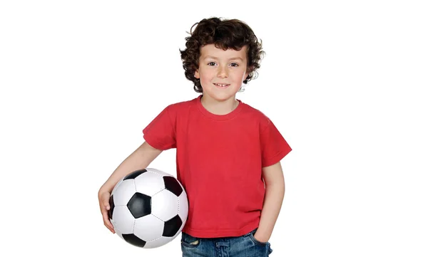 Liebenswerter Junge mit Fußball — Stockfoto
