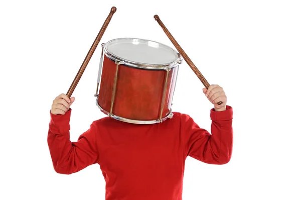 Child with a drum in the head — Stock Photo, Image