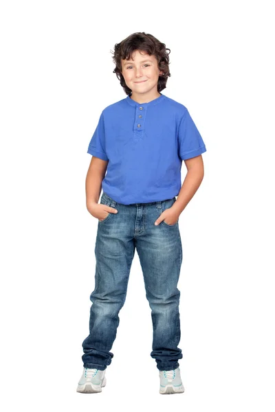 Dítě drobet modré tričko — Stock fotografie