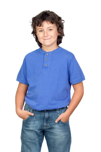 Niño whit camiseta azul — Foto de Stock