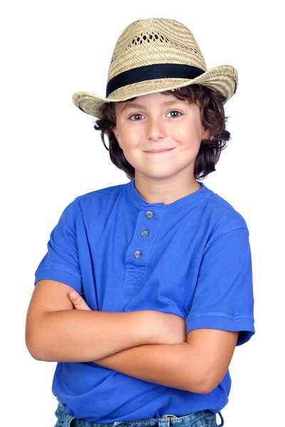 Забавна дитина з солом'яним капелюхом — стокове фото
