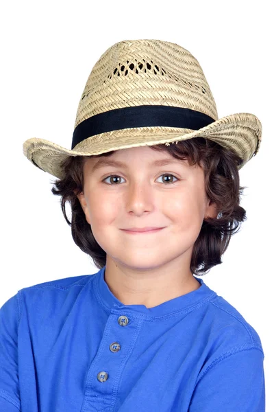 Criança engraçada com chapéu de palha — Fotografia de Stock