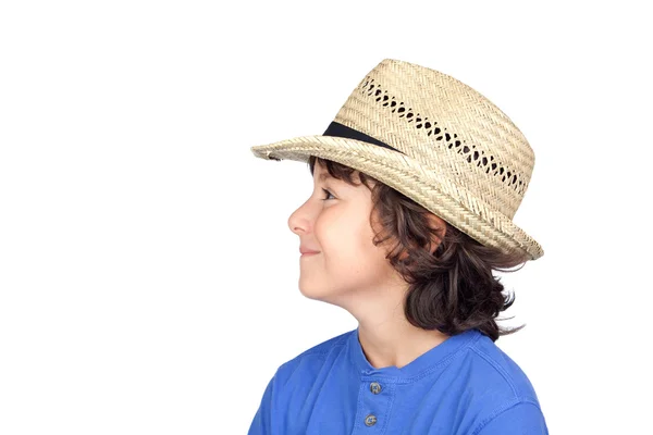Смешной ребенок в соломенной шляпе — стоковое фото
