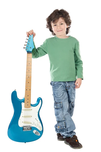 Fiú fikarcnyi elektromos gitár — Stock Fotó