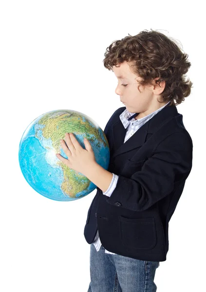 Imádnivaló fiú aggódik a Föld bolygó — Stock Fotó