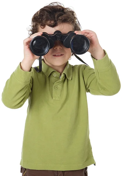Bedårande pojke med kikare — Stockfoto