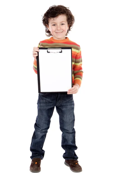クリップボードと小さな男の子 — ストック写真
