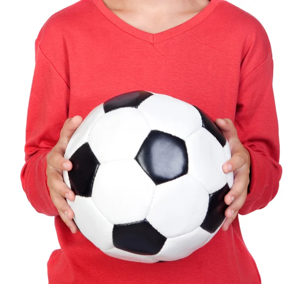 Criança estudante com bola de futebol — Fotografia de Stock