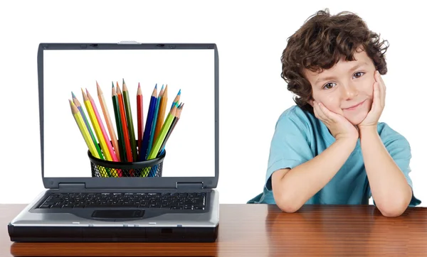 Child whit laptop — Stock Photo, Image