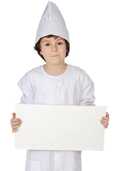 Adorable future cook whit billboard — Stock Photo, Image