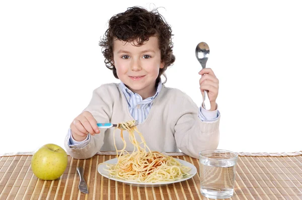 Entzückendes Kind hungrig zum Zeitpunkt des Essens — Stockfoto