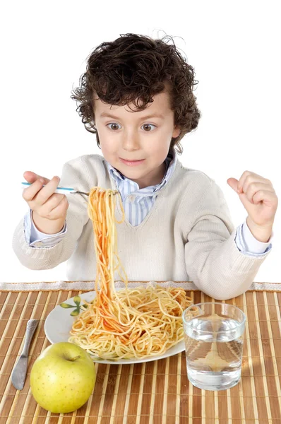 Schattig kind hongerig op het moment van het eten van — Stockfoto