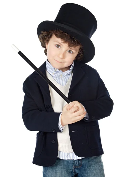 Vestido de criança adorável de ilusionista com chapéu — Fotografia de Stock