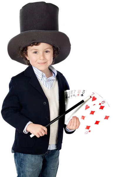 Adorable vestido de niño de ilusionista con sombrero — Foto de Stock