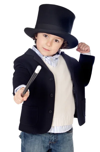 Schattig kind jurk van illusionist met hoed — Stockfoto