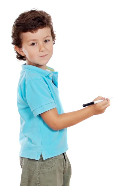 Красивый ребенок с ручкой — стоковое фото