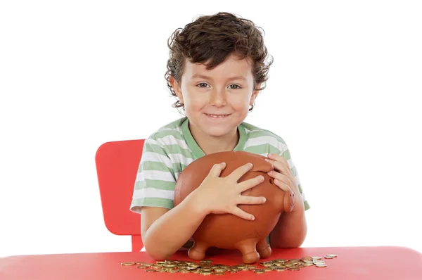 Rapaz com caixa de dinheiro — Fotografia de Stock
