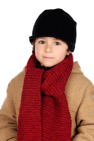 Criança bonito muito quente com chapéu e lenço de lã Criança bonito — Fotografia de Stock