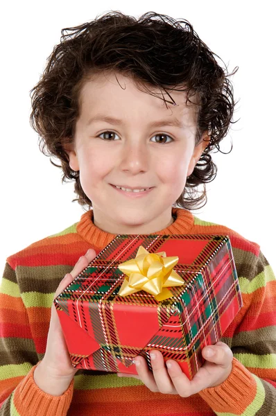 Kind met een doos van de gift — Stockfoto