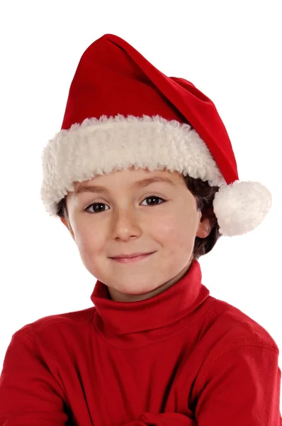 Boy dressed in red hat with Christmas — Stok fotoğraf