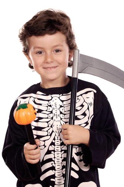 Schöner Junge mit Skelett bekleidet — Stockfoto