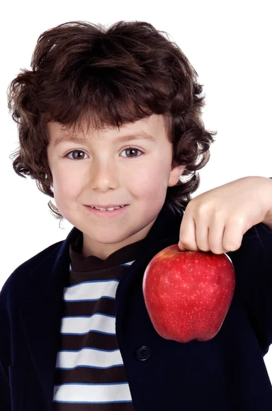 Adorable child with one apple — Stock Photo, Image