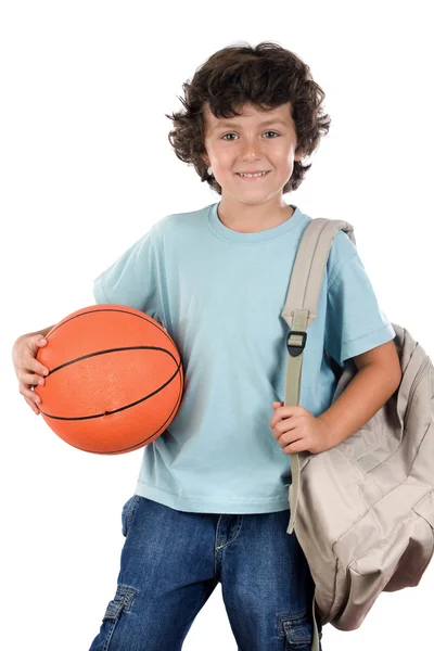 用篮球的学生男孩金发 — 图库照片