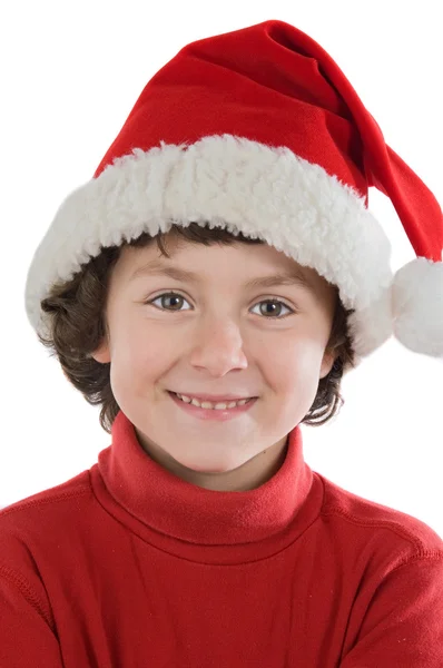 Menino adorável com chapéu vermelho de Natal — Fotografia de Stock