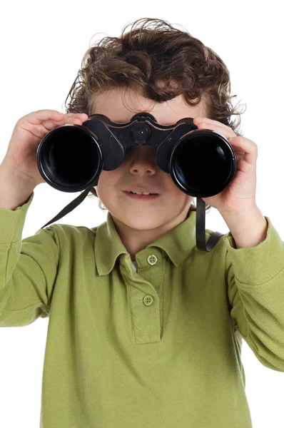 Adorable chico con prismáticos — Foto de Stock