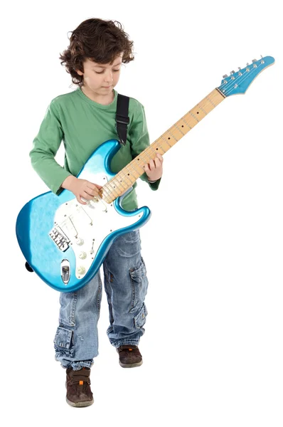 Chlapec drobet elektrická kytara — Stock fotografie