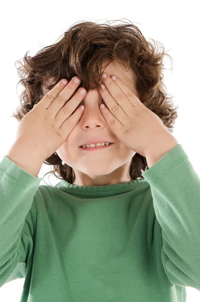 Chlapec s rukama pokrývající oči — Stock fotografie