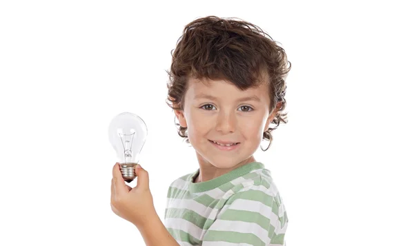 Pretty boy with a bulb — Stock Photo, Image