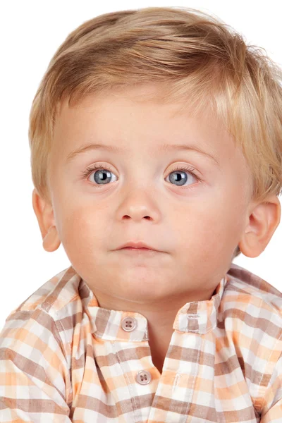 Bebê loiro bonito com olhos azuis — Fotografia de Stock