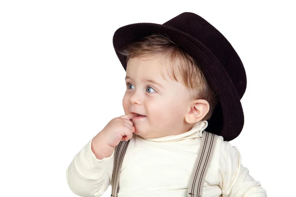 Bebê loiro bonito com chapéu — Fotografia de Stock