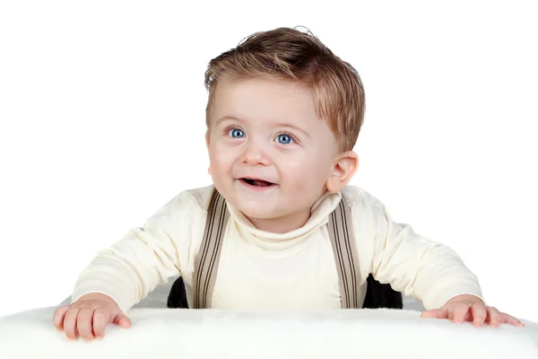 Bebê loiro bonito com olhos azuis — Fotografia de Stock