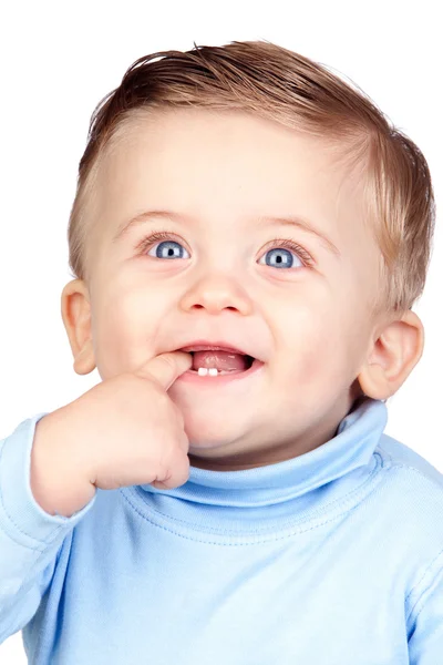 Hermoso bebé rubio con ojos azules — Foto de Stock