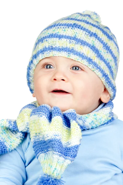Belo bebê quente com chapéu e cachecol — Fotografia de Stock