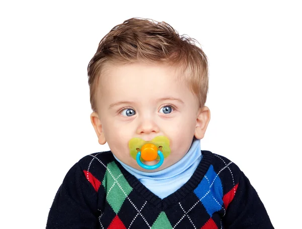 Beautiful blond baby with pacifier — Stock Photo, Image